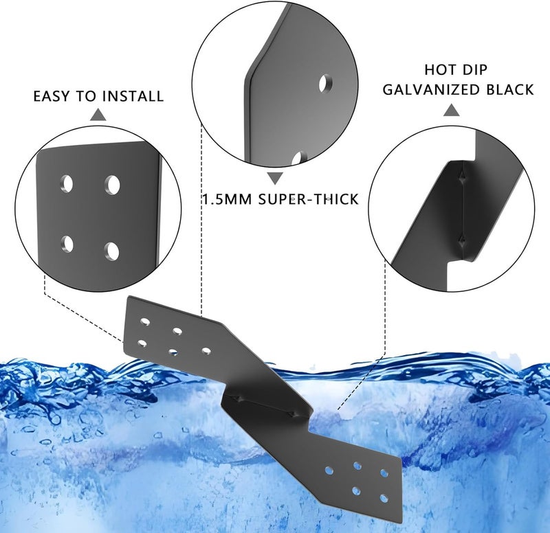 Oscorna (50pcs) 16-Gauge Thick Hurricane Straps, Black Powder-Coated Rafter Ties, Heavy Duty Right Rafter Brackets, Strong Hurricane Clips, Tie Brackets for House, Roof Trusses, Shed, Building (Right) - Image 3